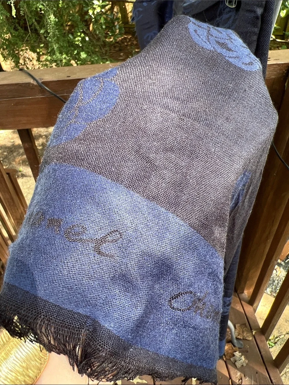 Chanel • Oversized Camellia Silk Wool Logo Scarf / Shawl – Navy Blue Spring 2012